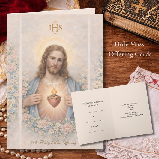 Sacred Heart of Jesus Catholic Mass Offering Card Kaart