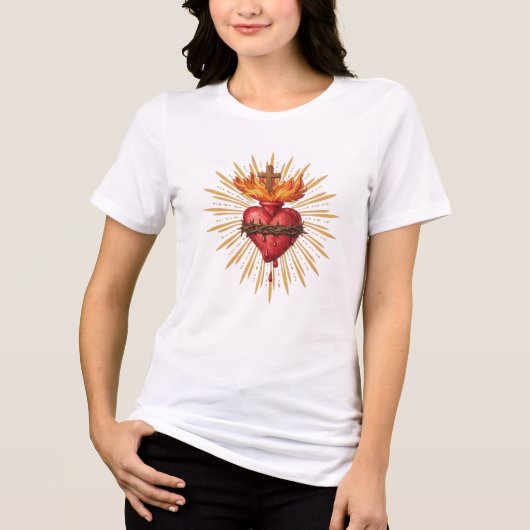 Sacred Heart of Jesus Catholic Traditional Tri-Blend Shirt (Voorkant)