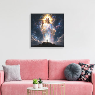 Sacred Heart of Jesus Cosmic Galaxy Square Canvas Afdruk