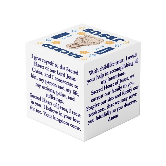 Sacred Heart of Jesus Prayer Cube Kubus (Achter hoekig)