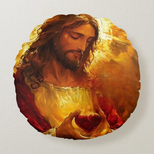 Sacred Heart of Jesus  Rond Kussen (Voorkant)