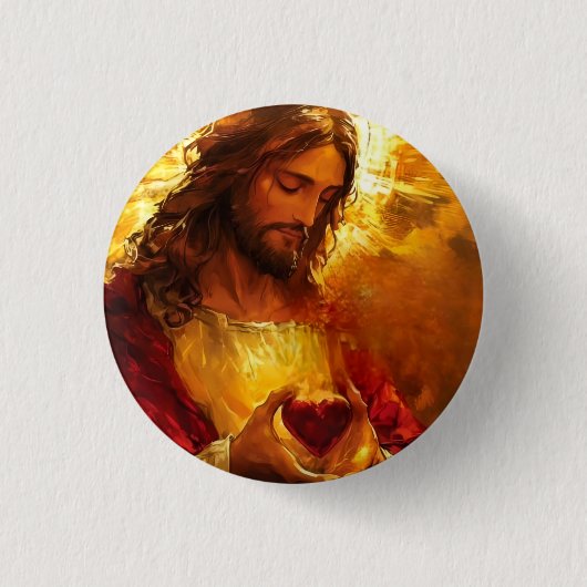 Sacred Heart of Jesus Ronde Button 3,2 Cm (Voorkant)