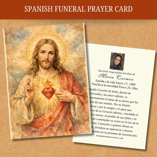 Sacred Heart of Jesus  Spanish Funeral Prayer Visitekaartje