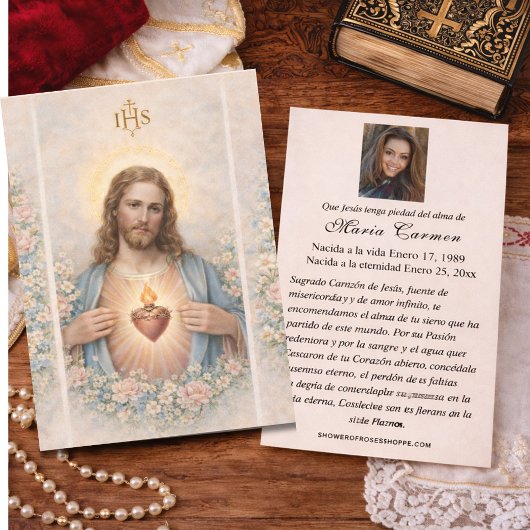 Sacred Heart of Jesus Spanish Funeral Prayer Visitekaartje
