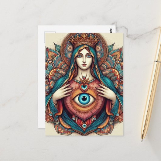 Sacred Heart Of Mary Protection From Evil Briefkaart (Voorkant / Achterkant in situ)