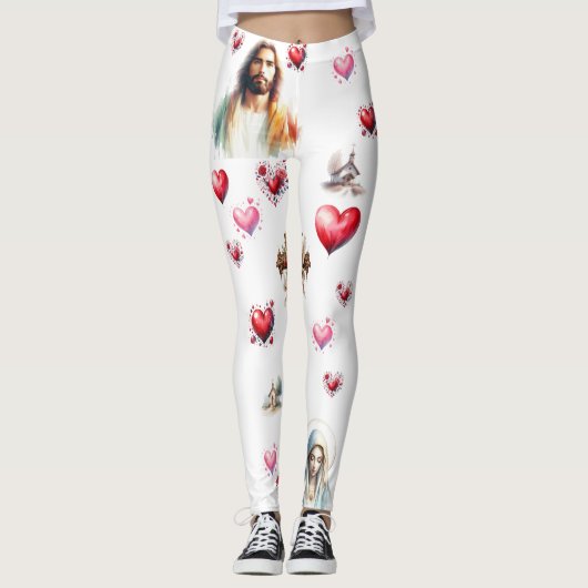 Sacred Hearts of Jesus and Mary - Watercolor Chris Leggings (Voorkant)