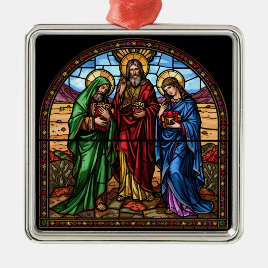 Sacred Hearts Stained Glass Christmas Metalen Ornament (Voorkant)