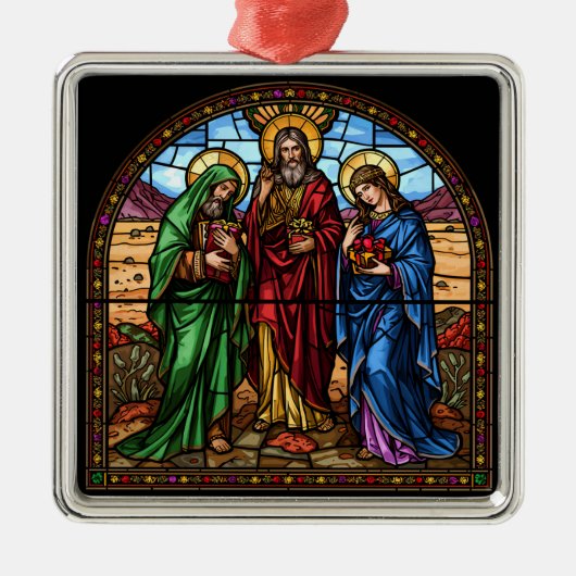 Sacred Hearts Stained Glass Christmas Metalen Ornament (Voorkant)