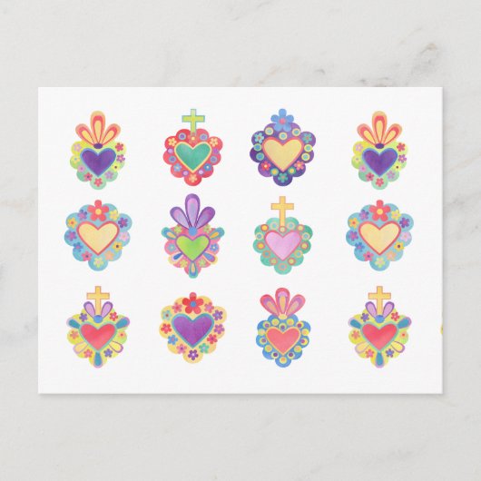 SACRED HEARTS, WATERVERF, mexico, mexicaanse folk Briefkaart (Voorkant)