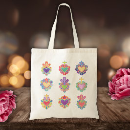 SACRED HEARTS, WATERVERF, mexico, mexicaanse folk Tote Bag