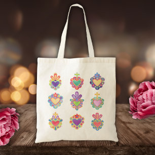 SACRED HEARTS, WATERVERF, mexico, mexicaanse folk Tote Bag