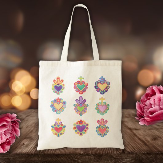 SACRED HEARTS, WATERVERF, mexico, mexicaanse folk Tote Bag