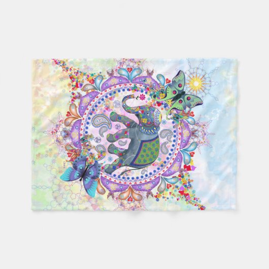 Sacred Henna Elephant Fleece Deken (Voorkant (Horizontaal))