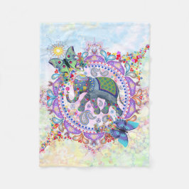 Sacred Henna Elephant Fleece Deken