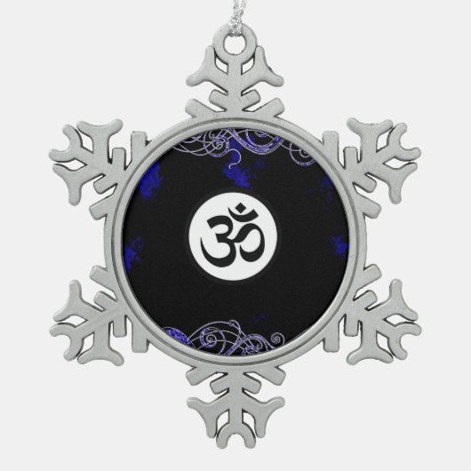 Sacred Hindu Aum Symbol Blue Tin Sneeuwvlok Ornament (Voorkant)