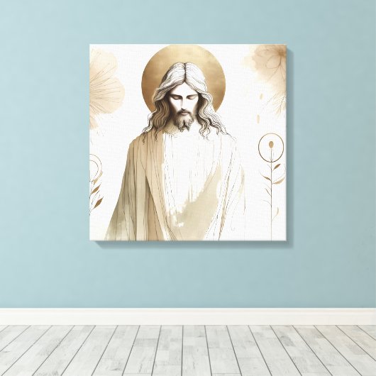 Sacred Jesus Christ Portrait – Spiritual Canvas Afdruk (Insitu (Houten vloer))