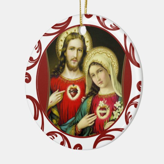 Sacred Jesus Immaculate Heart Mary Red Lace Keramisch Ornament (Links)