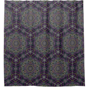 Sacred mandala sterren en kant paars en zwart douchegordijn