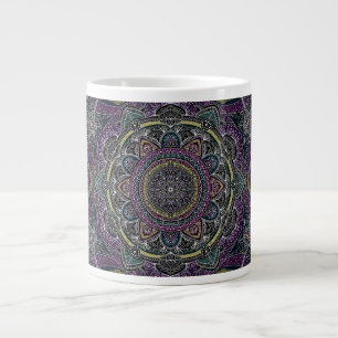 Sacred mandala sterren en kant paars en zwart grote koffiekop