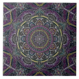 Sacred mandala sterren en kant paars en zwart tegeltje