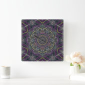 Sacred mandala sterren en kant paars en zwart vierkante klok (Huis)