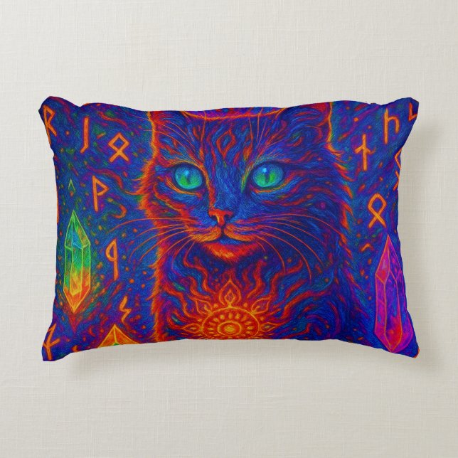 Sacred Neon Cat Accent Kussen (Voorkant)