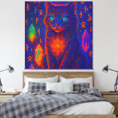 Sacred Neon Cat Canvas Afdruk (Insitu (Slaapkamer))