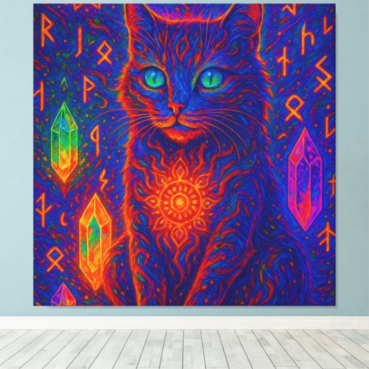 Sacred Neon Cat Canvas Afdruk (Insitu (Houten vloer))