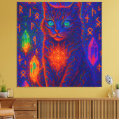 Sacred Neon Cat Canvas Afdruk (Insitu (Woonkamer))