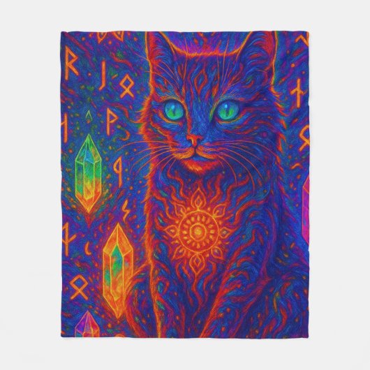 Sacred Neon Cat Fleece Deken (Voorkant)