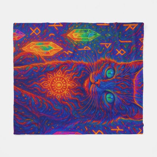 Sacred Neon Cat Fleece Deken (Voorkant (Horizontaal))