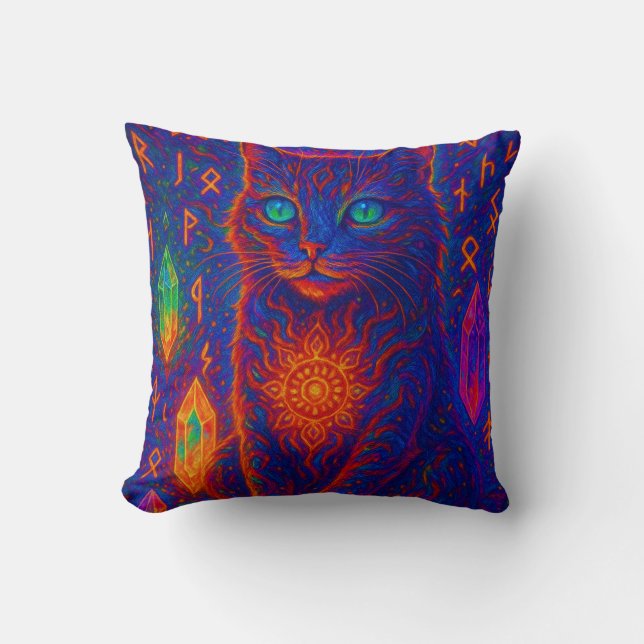Sacred Neon Cat Kussen (Voorkant)