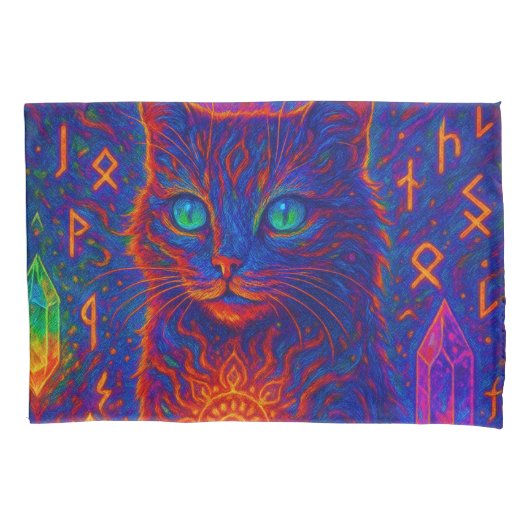 Sacred Neon Cat Kussensloop (Voorkant-Links)