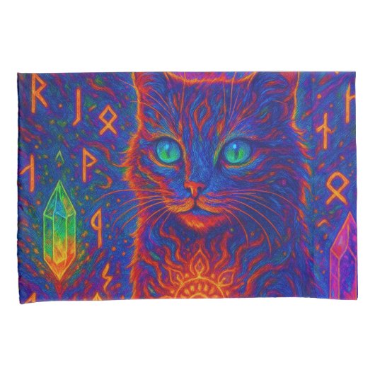 Sacred Neon Cat Kussensloop (Voorkant-Rechts)