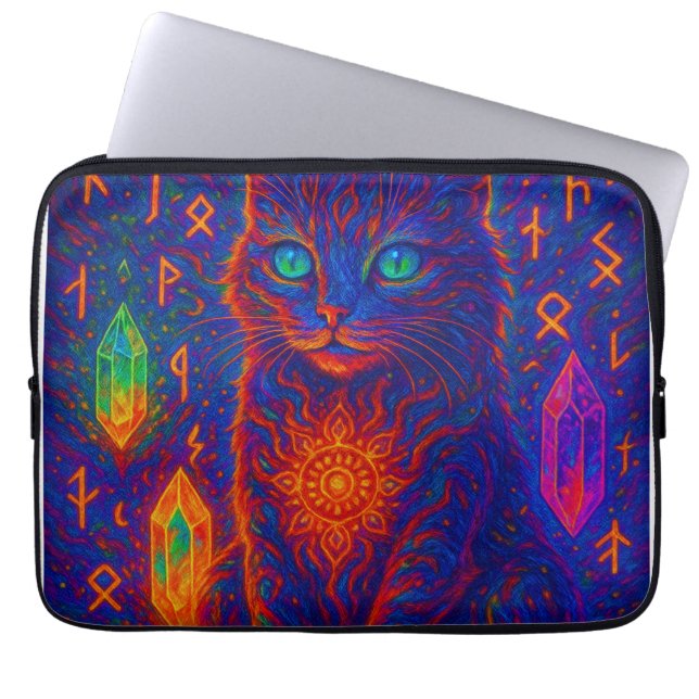 Sacred Neon Cat Laptop Sleeve (Voorkant)