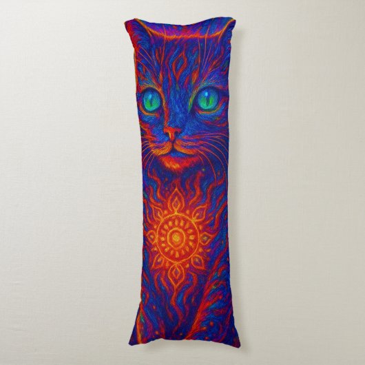 Sacred Neon Cat Lichaamskussen (Voorkant Verticaal)