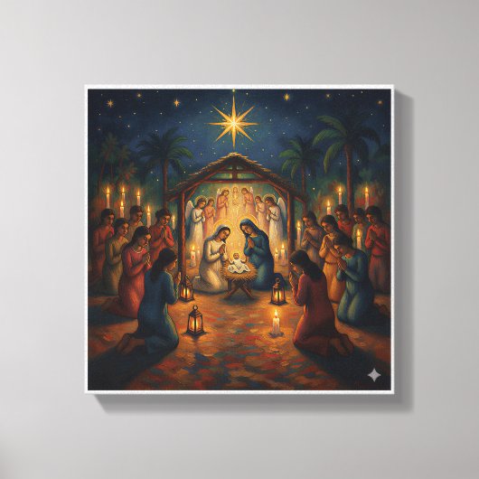 Sacred Night Nativity Scene – Vibrant Christmas Canvas Afdruk (Voorkant)