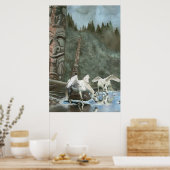 Sacred Pegasi, River and Totem Poles Fantasy Art Poster (Keuken)