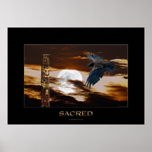 SACRED Raven, Moon & Totem Pole Art Poster (Voorkant)