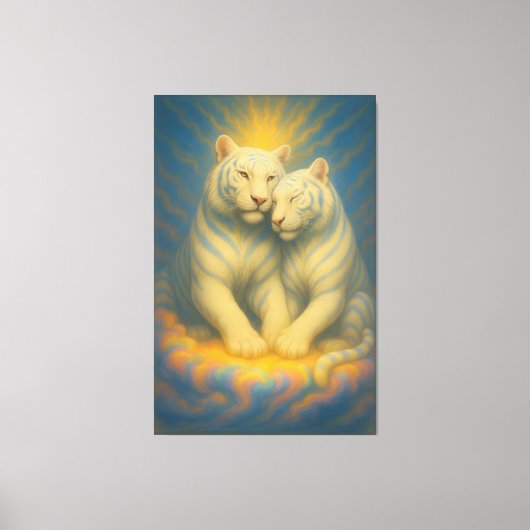 Sacred Twin White Tigers – Eternal Bond of Light Canvas Afdruk (Voorkant)