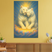 Sacred Twin White Tigers – Eternal Bond of Light Canvas Afdruk (Insitu (Woonkamer))