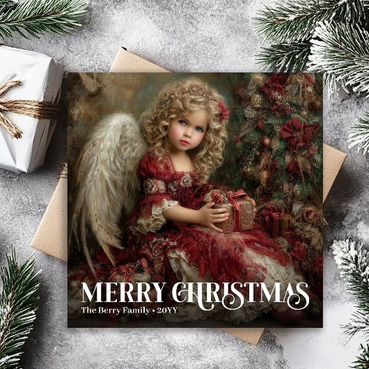 Sacred Victorian Angel Deep Red Gold Christmas  Feestdagenkaart