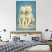 Sacred White Tiger Twins – Guardians of the Silent Canvas Afdruk (Insitu (Slaapkamer))
