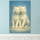 Sacred White Tiger Twins – Guardians of the Silent Canvas Afdruk (Insitu (Houten vloer))