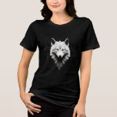 Sacred White Wolf – Geometric Spirit Design Tri-Blend Shirt (Voorkant)