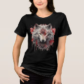 Sacred White Wolf – Ornate Red Mystic Art Tri-Blend Shirt (Voorkant)