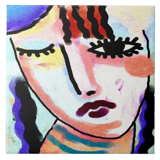 Sad Abstract digitaal portret van een vrouw Tegeltje (Voorkant)