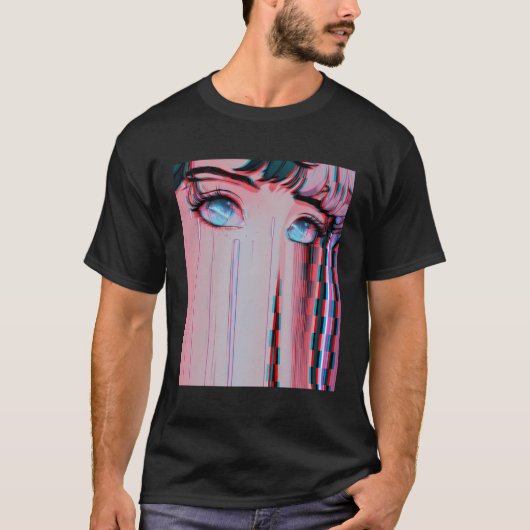 Sad anime meisje vaporwave esthetische anime ogen t-shirt (Voorkant)