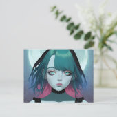 Sad Anime Vrouw Blauw Ogen Briefkaart (Staand voorkant)