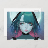 Sad Anime Vrouw Blauw Ogen Briefkaart (Voorkant / Achterkant)